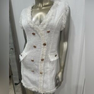 Women's Double Breasted Fringed Hem Blazer look mini dress size 4 NWT